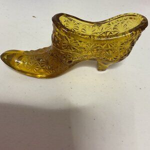Vtg Fenton Amber Glass Daisy Button Shoe Boot